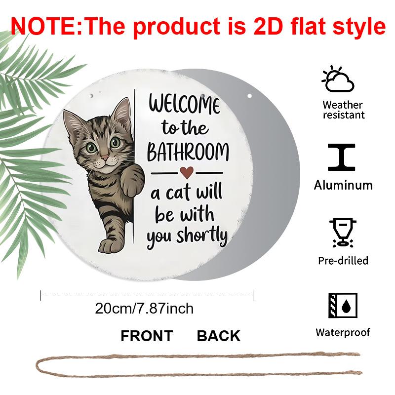2D Flat Aluminum Retro Cat Welcome Sign for The Bathroom, Measuring 7.87 X 7.87 Inches. Perfect for Home Decor, Bedroom Decor, Gyms, Bars, and Other