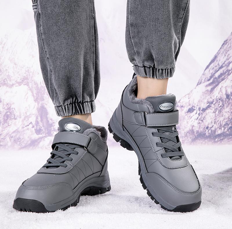 Unisex Plush Snow Boots Waterproof Cotton Shoes Couple Winter Outdoor Walking Ankle Boots Anti-slip Fur-lined Hiking Shoes