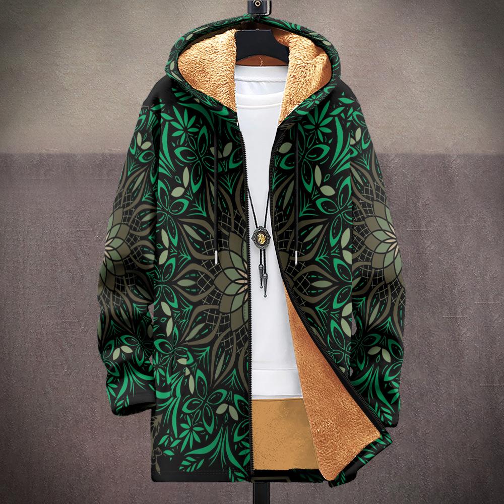 New jacket: multi-colored pattern elements, zipper hooded cardigan, thickened winter fleece padded clothes, yellow lining, trendy cotton clothes