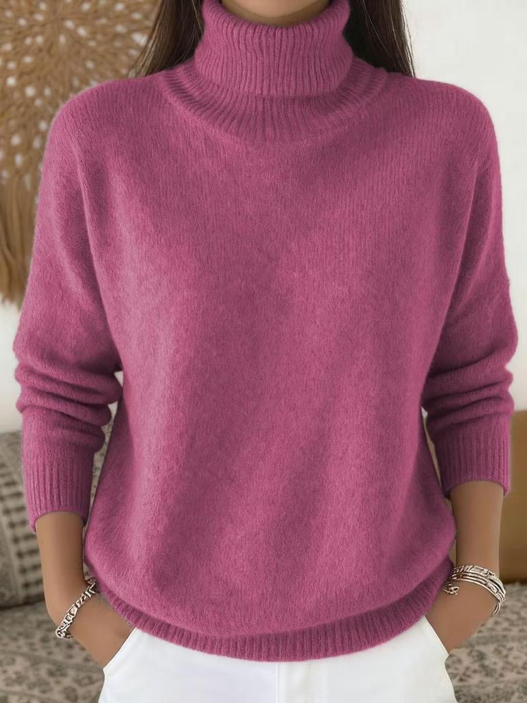 2026 Women's Solid Color Knit High Neck Pullover Sweater - Autumn/Winter Fashion.
