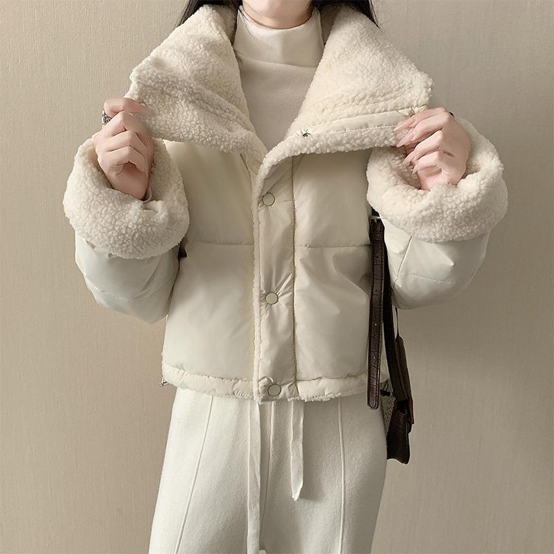 European Double-sided Lamb Wool Warm Cotton Short Coat for Women Winter Thickened Loose Cotton Jacket for Small People