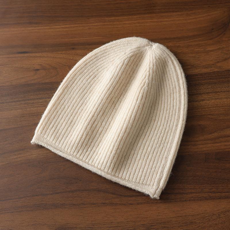Women 100% Pure Cashmere Rib Knit Beanie Winter Warm Soft Stylish Versatile Lightweight Elastic Cold Weather Accessory