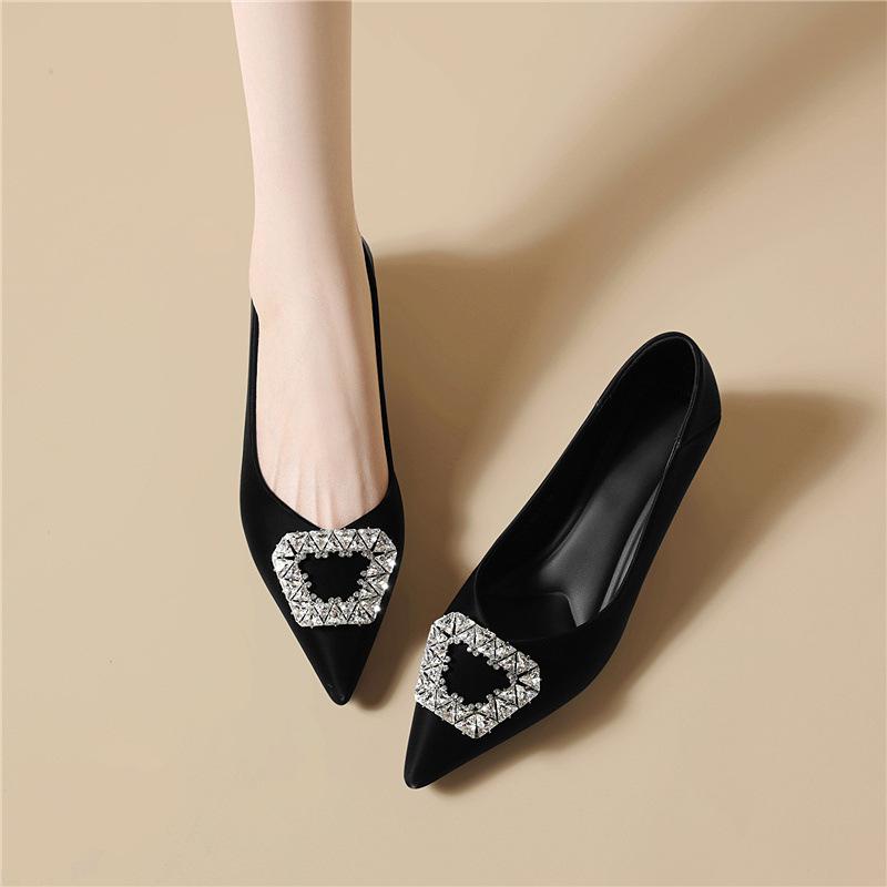 Temperament commuter high heels light luxury rhinestone pointed spring new foreign style versatile inner height increase shallow mouth single shoes