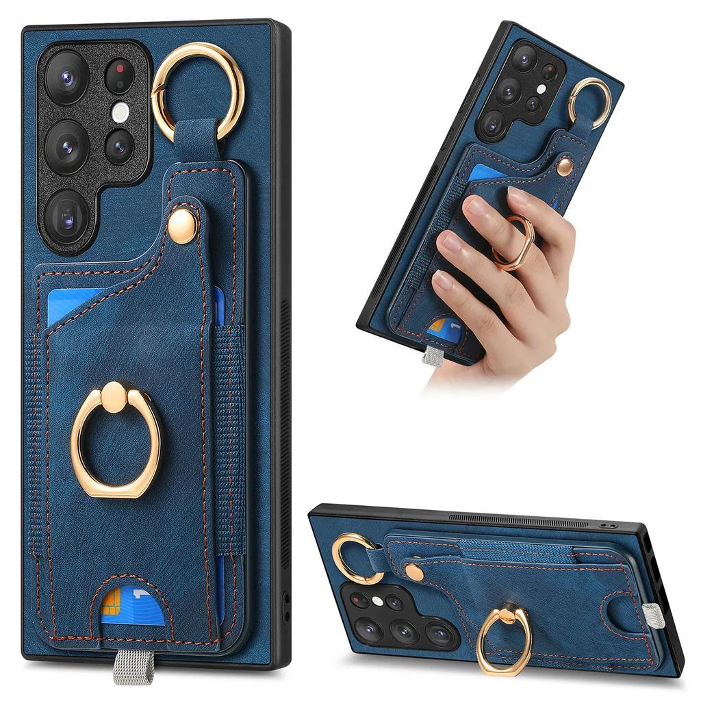 Ring Holder Cards Solt Wallet Leather Case For Samsung Galaxy S25 Ultra S24 FE S23 S22 Plus A16 A26 A56 A06 A36 A17 A07 Cover