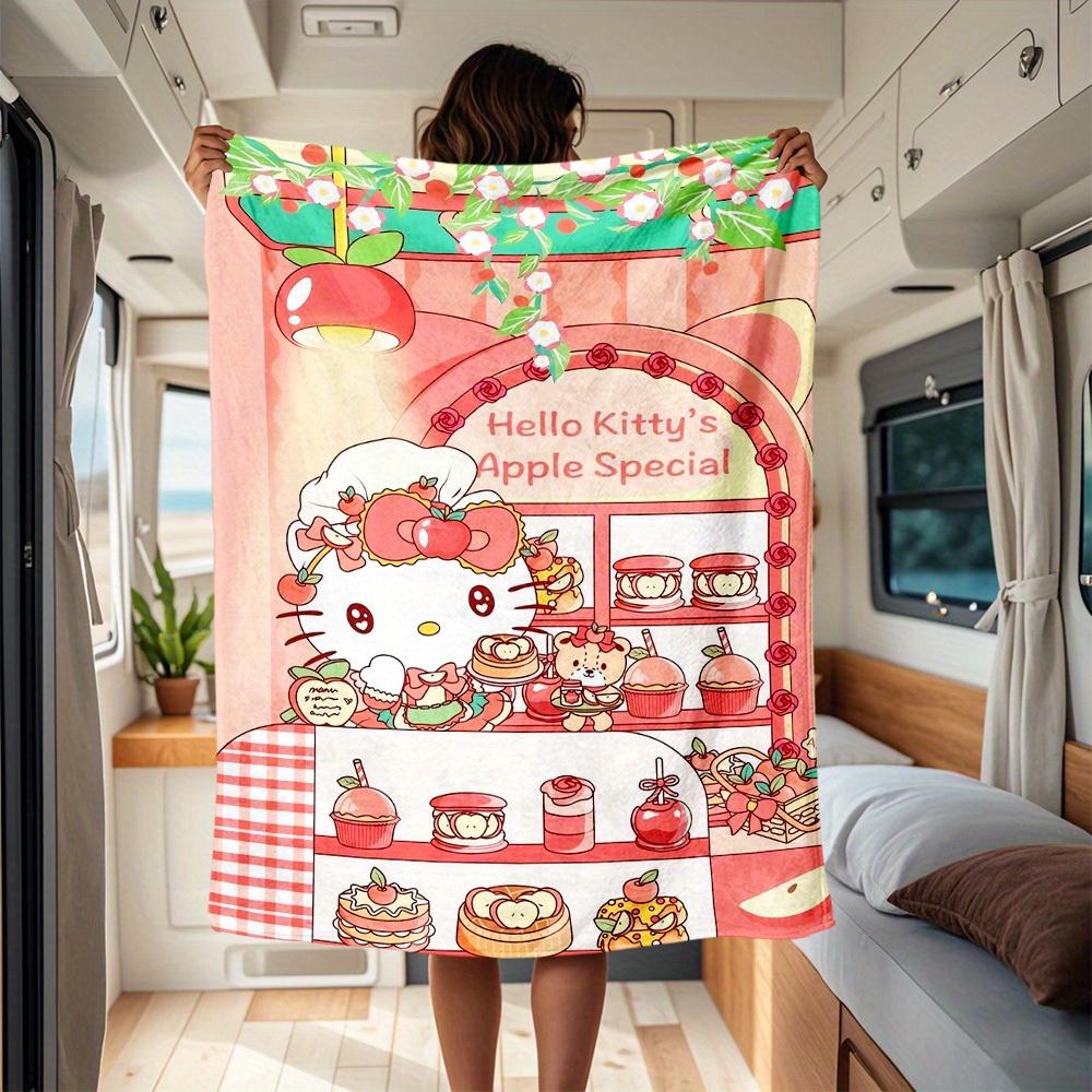 

1pc Apple, Sweet, Kitty RV Blanket, Digital Printed Flannel Blanket, Multi-Purpose Four Seasons Hypoallergenic Quilt for Sofa, Bed, Office, 130x150cm