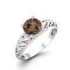 0.85 Ctw Round Smoky Quartz 925 Sterling Silver Solitaire Filigree Women Promise Ring
