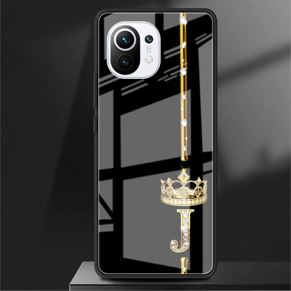 Custodia in vetro con 26 lettere ABC in oro rosa per Xiaomi Poco X3 NFC 11 Lite 11T F3 M3 Redmi Note 11 10 9 8 Pro 10S 9S 9A 9C Cover per telefono