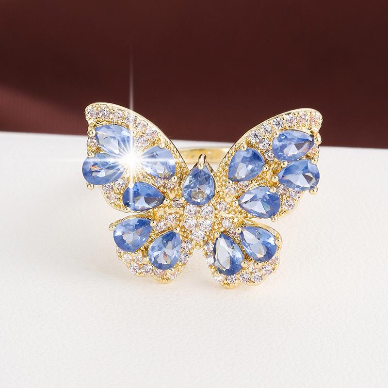 Exquisite Butterfly Zirconia Women's Ring in Pure Copper