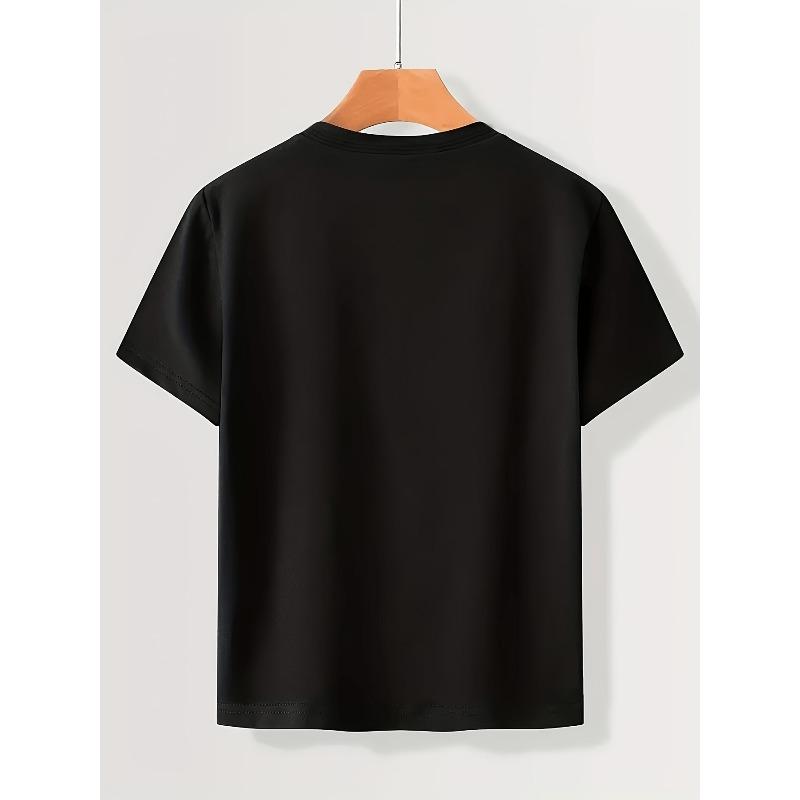 European Size Boys Round Neck Short Sleeved T Shirt with Landscape and Mountain Scene Pattern