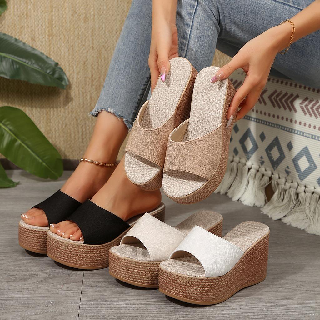 Foreign Trade 2025 Summer Thick-soled Slippers Women's Shoes European and American Waterproof Platform Thick-soled Outer Wear Slippers with Slippers