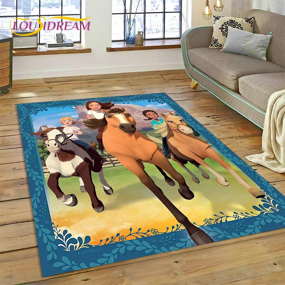 Spirit Riding Free Cartoon Horses Rug Carpet for Living Room Bedroom Home Decor,Non-slip Decoration for Sofa Doormat Girl Gift