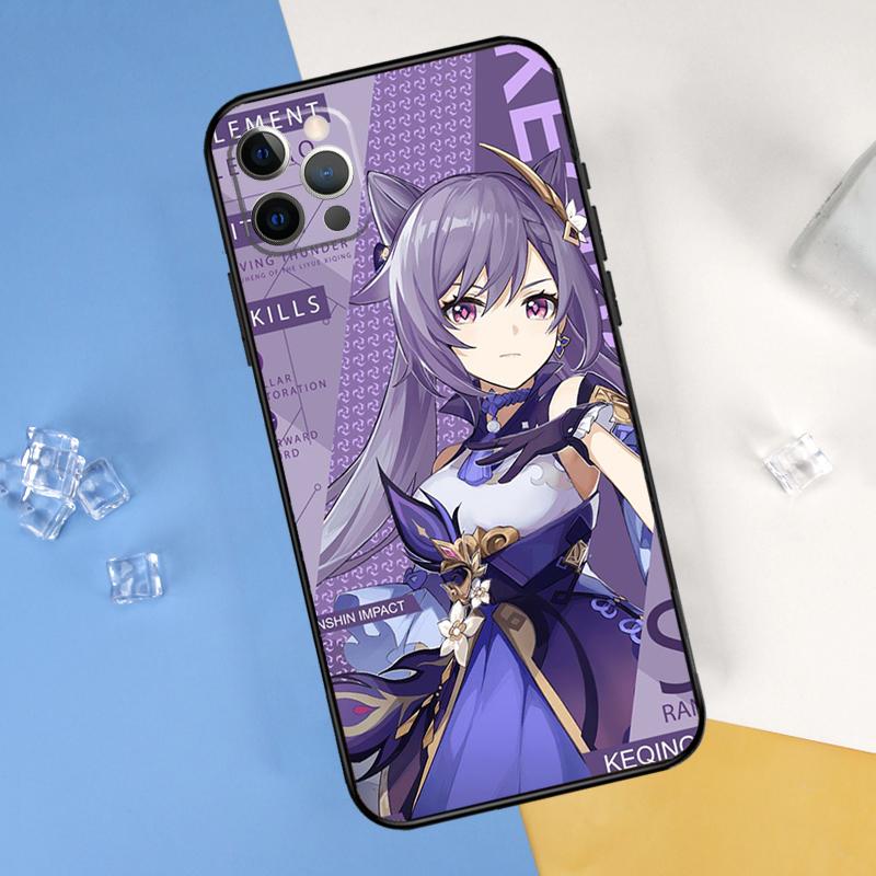 Genshin Impact Keqing Phone Case For iPhone 16 Pro Max 12 13 Mini 11 14 15 Pro Max XR 16 15 Plus 16e Cover Shell