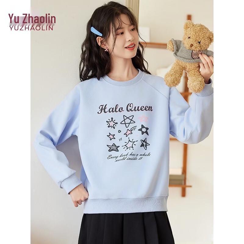 Yuzhaolin Women's Letter Star Print Round Neck Sweatshirt