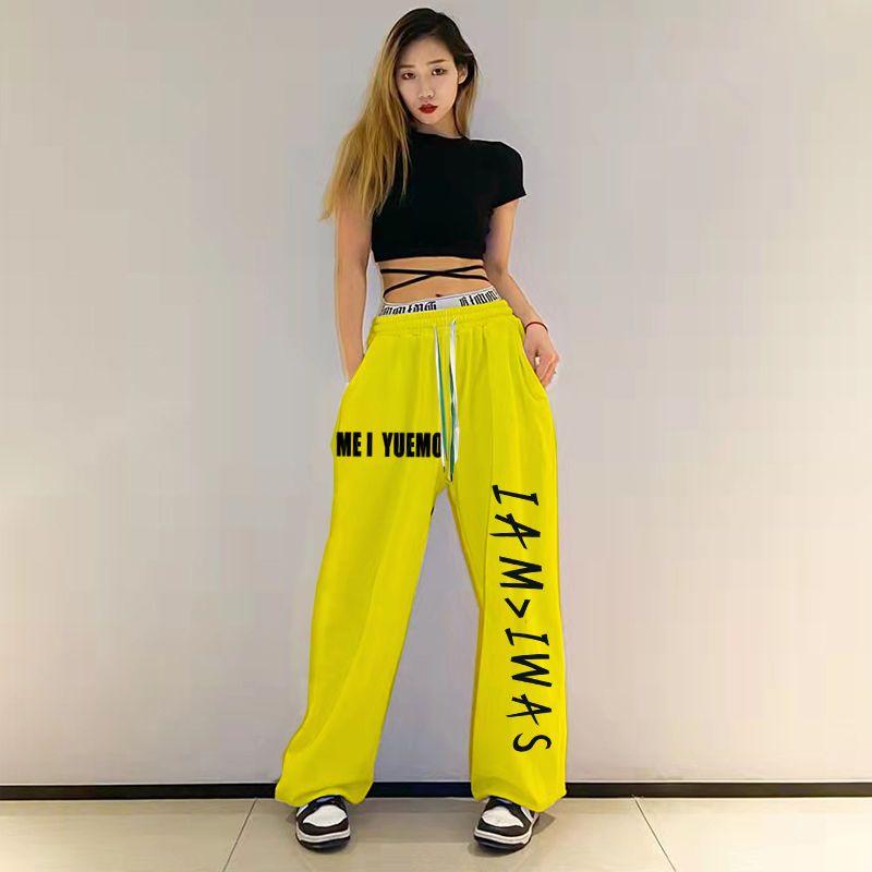 Plus size cores contrastantes hip hop solto sweatpants feminino cintura alta solta casual harem calças