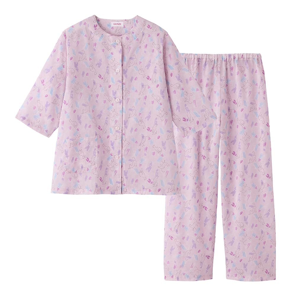 

Gunze Sleeve Pajamas with Elastic Leg No Side Soft Willow Size S Women s 3/4 Holes, Seams, Fabric, Pink,