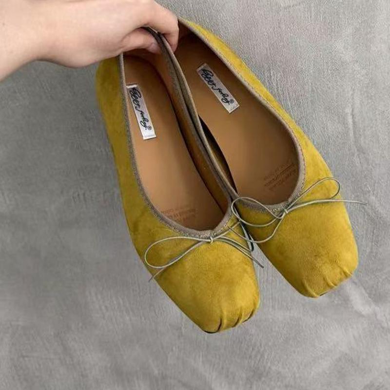 Women Ballet Flats Shoes Shallow Bow Suede Soft Loafers Shoes Luxury Sport Sandals 2025 Autumn New Dress Chaussure Femme