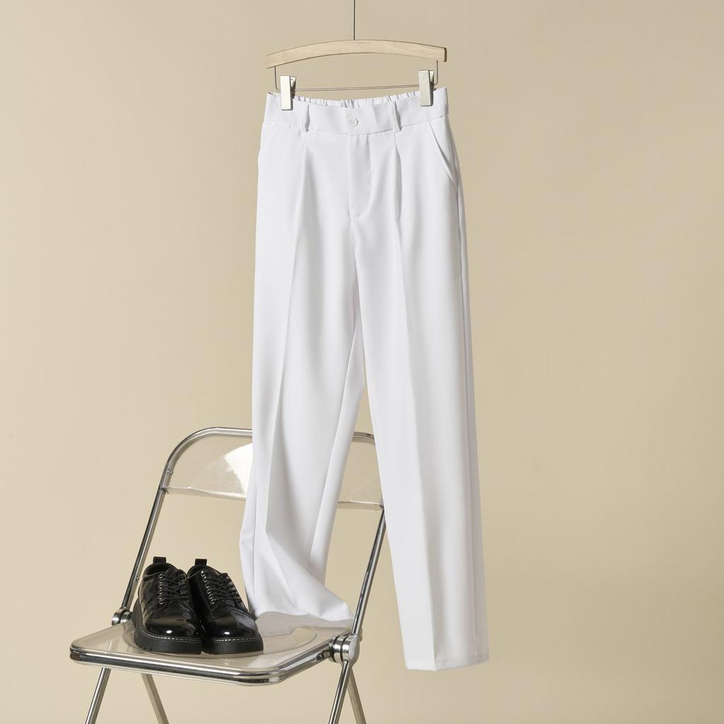 Summer non-ironing drape trousers men's loose semi-elastic versatile casual pants high-end solid color straight pants trousers