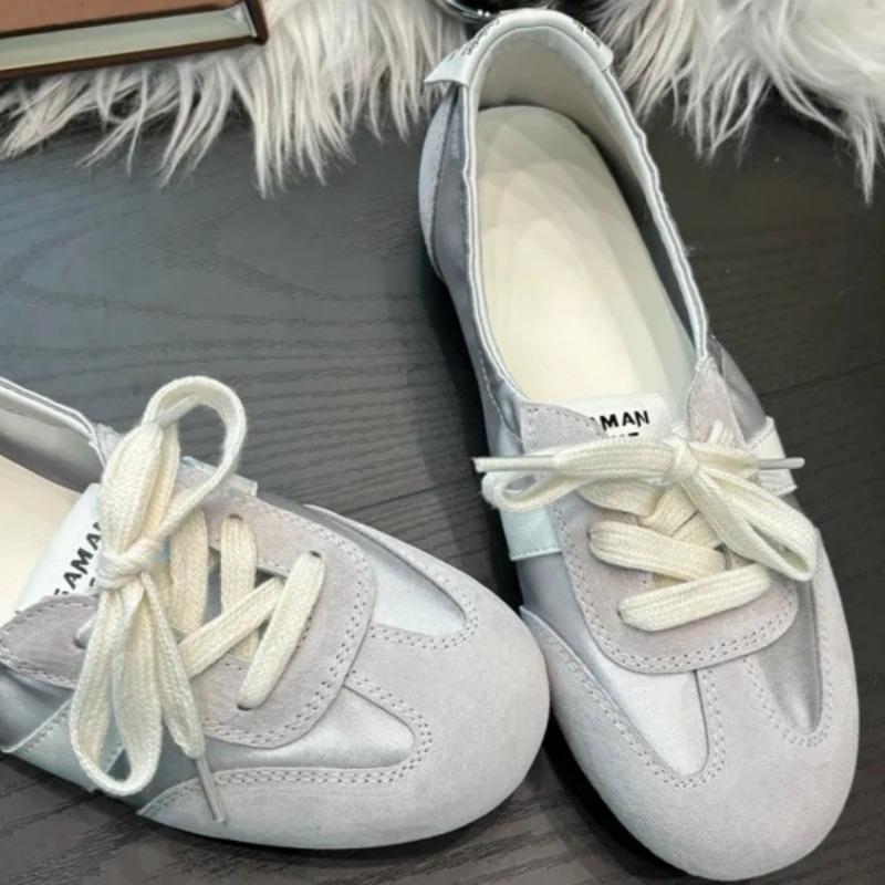 Ballet Women's Flat Autumn New Lace-up Breathable One-pedal White Shoes Fashion Single Shoes