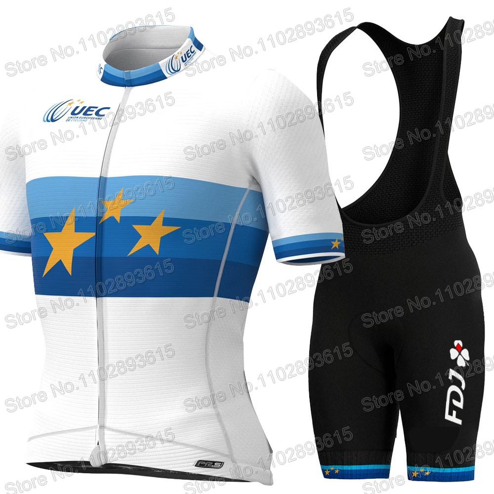 Eurpean FDJ Team Cycling Jersey Set Short SLeeve Clothing Road Bike Shirts Suit Bicycle Bib Shorts MTB Ropa Maillot