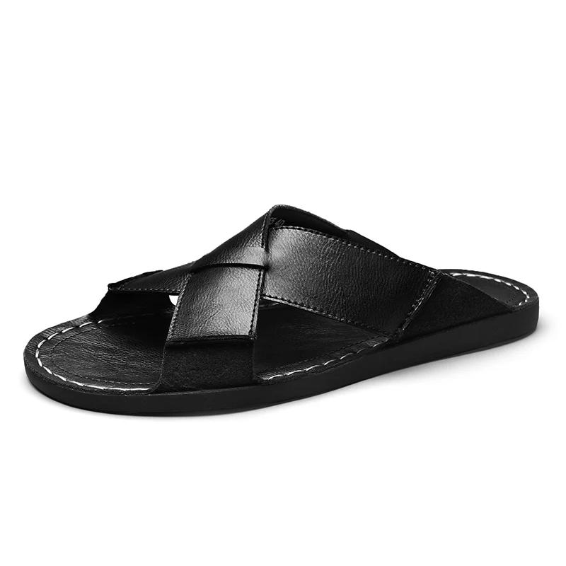 Fashion Men Flat Designer Soft Bottom Sandals Fashion Breathable Trendy All-match Lightweight Casual Leather Sandals Summer Walking Shoe
