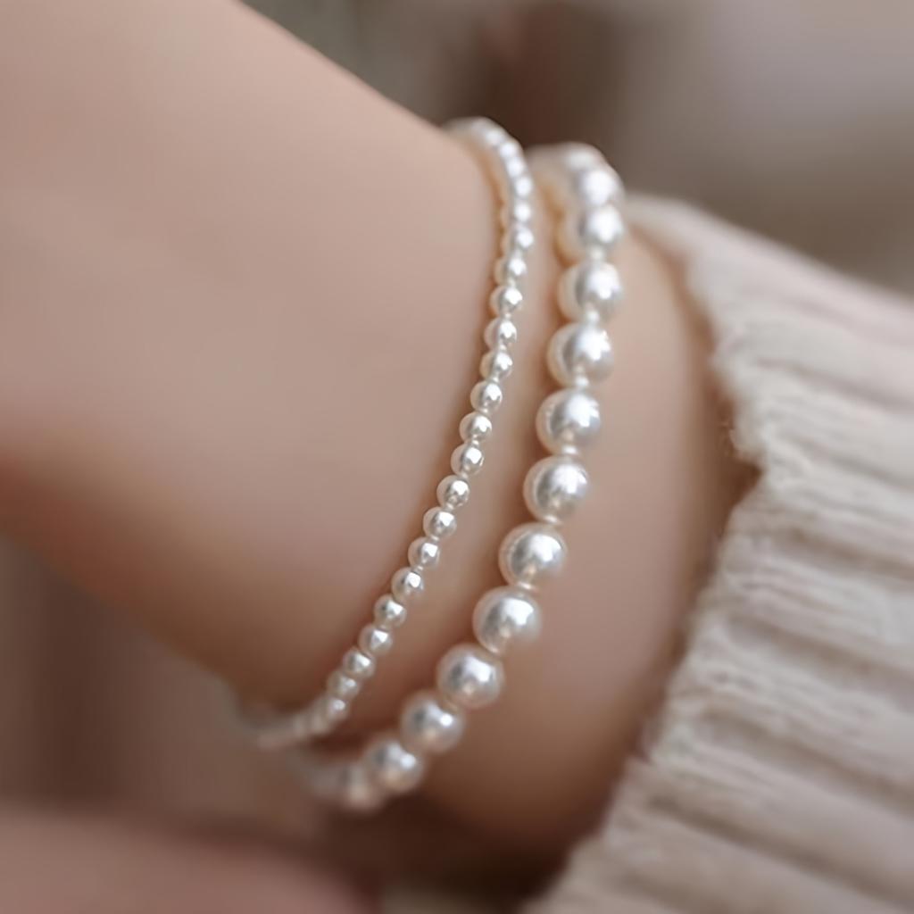 2 Pcs/set Elegant Imitation Pearl Bracelet Bohemian Minimalist Elastic Bracelet Suitable for Daily Wear Women's Jewelry Bracelet