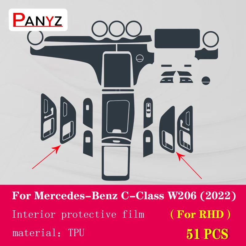 Pro Mercedes-Benz Třída C W206 Vnitřek vozu Středová konzole Průhledná TPU Ochranná fólie Proti poškrábání Opravná fólie Příslušenství