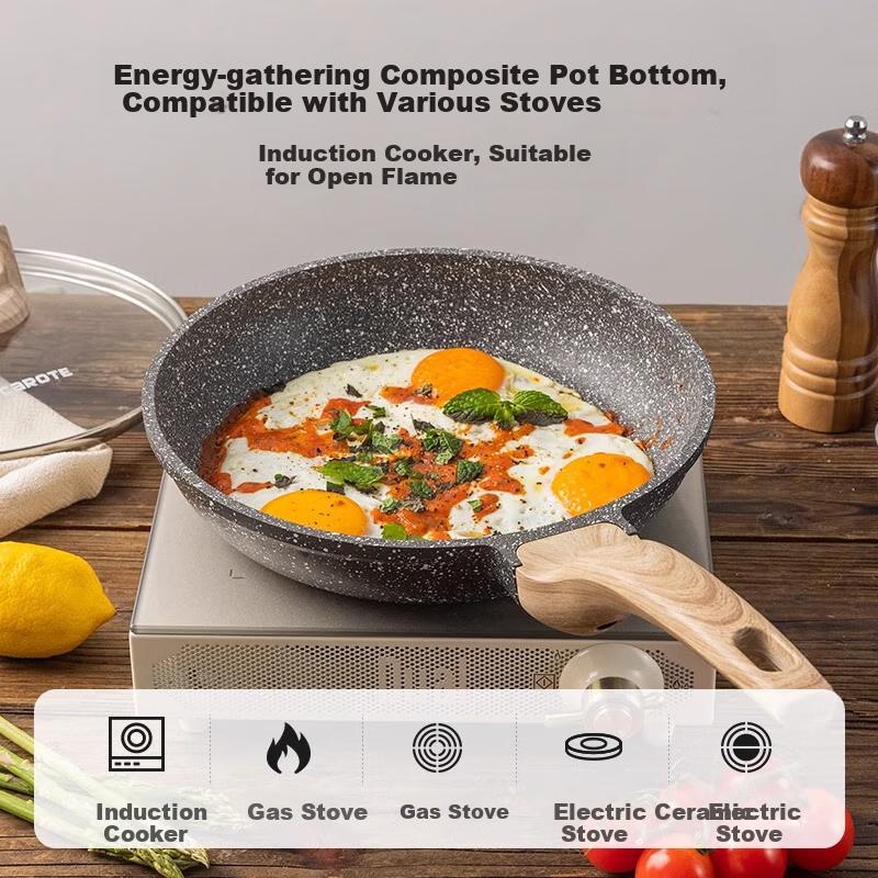 CAROTE Maifanshi Flachbodenpfanne, Steakpfanne, Antihaftpfanne, Haushalts-Titanpfanne, Kleine Bratpfanne für Spiegeleier für Induktionsherd, 24cm mit Deckel