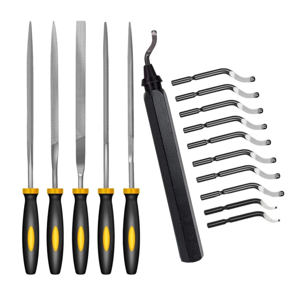 3D Print Deburring Tool Set with 11PCS HSS Blades Removing Burr 5PCS Diamond Needle File for 3D Print Metal Resin Copper Plastic