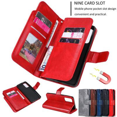 Retro 9 Card Holder Wallet Flip Leather Case for Samsung S23 S22 S21 S20 Ultra Plus S21 S20FE Note20Ultra A14 A54 A53 /iPhone 15 14 13 12Pro Max XSMAX