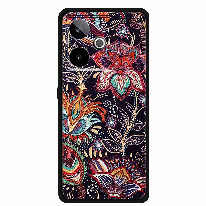 

For Realme GT7 3D Relief Phone Case Emboss Flower Back Cover Black Silicone Shockproof Soft Protector 6.8 Realme GT 7T 7 T Capa Realme GT 7T 5G