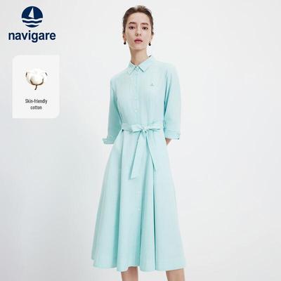 Women's Shirt Collar Tie-Waist Short Sleeve Dress