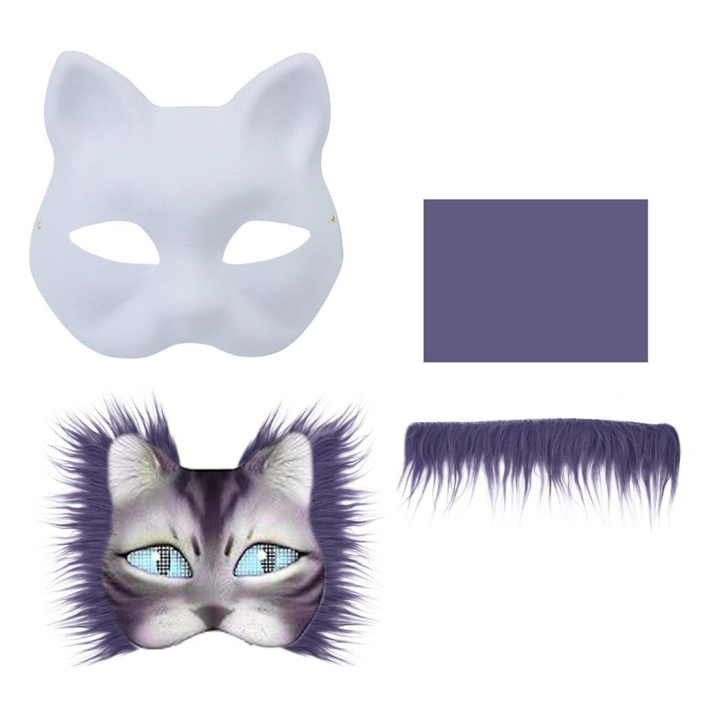 DIY Children's Half-Face Animal Masks - White Paper Pulp Cat and Fox Graffiti Halloween Craft