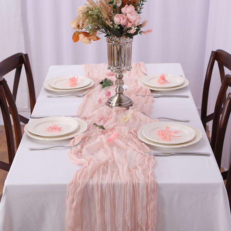 Wrinkle Gauze Table Runner Cheesecloth Semi-Sheer Table Setting Dining Wedding Party Christmas House Banquets Arches Decor