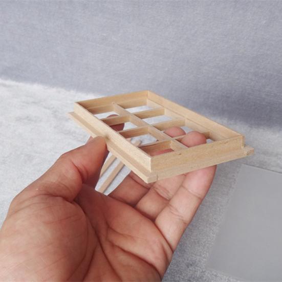 Wooden Traditional 1/12 Scale 8-Pane Door Dollhouse Window Frame Miniature Furniture for Kids