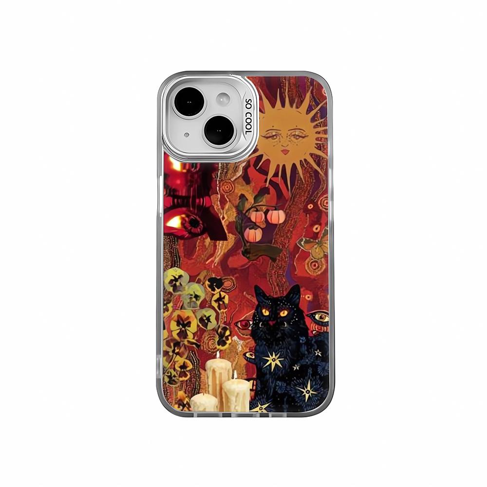 Black Cat Eye of the Soul Pattern High-Quality Laser Phone Case for iPhone 17 16 15 14 13 12 11 Pro Max Protective Cove Funda