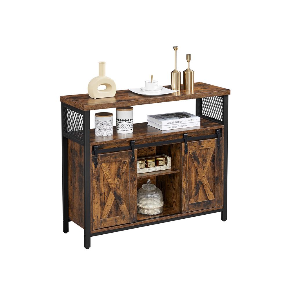 VASAGLE Dining Sideboard, Kitchen Cupboard, Storage Cabinet, Buffet Table with Sliding Barn Doors, Adjustable Shelf, Industrial, for Living Room