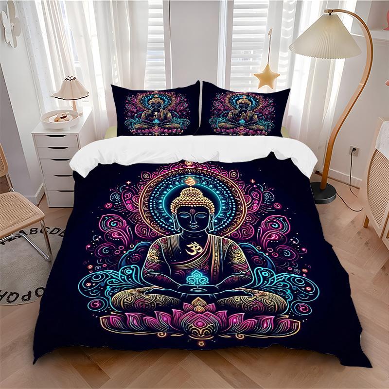 

3pc Buddha Lotus Cover Set - 1 Quilt Cover + 2 Pillowcases, All Seasons Bedroom Setting, Perfect for Home021 135x200cm