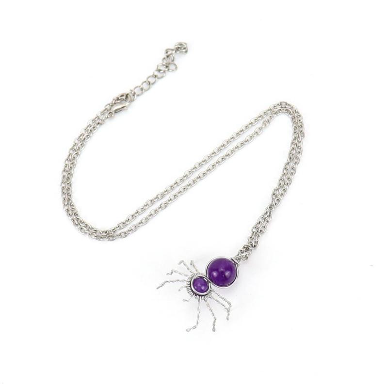 Handmade Colorful Rough Stone Necklaces Crystal Spiders Pendant Neckchains Adjustable Length Chain Jewelry Accessories