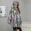 Thailand Tide Brand Autumn New Heavy Industry Bead Printing Long-sleeved Shirt Women's Medium and Long Loose Shirt Cross-border