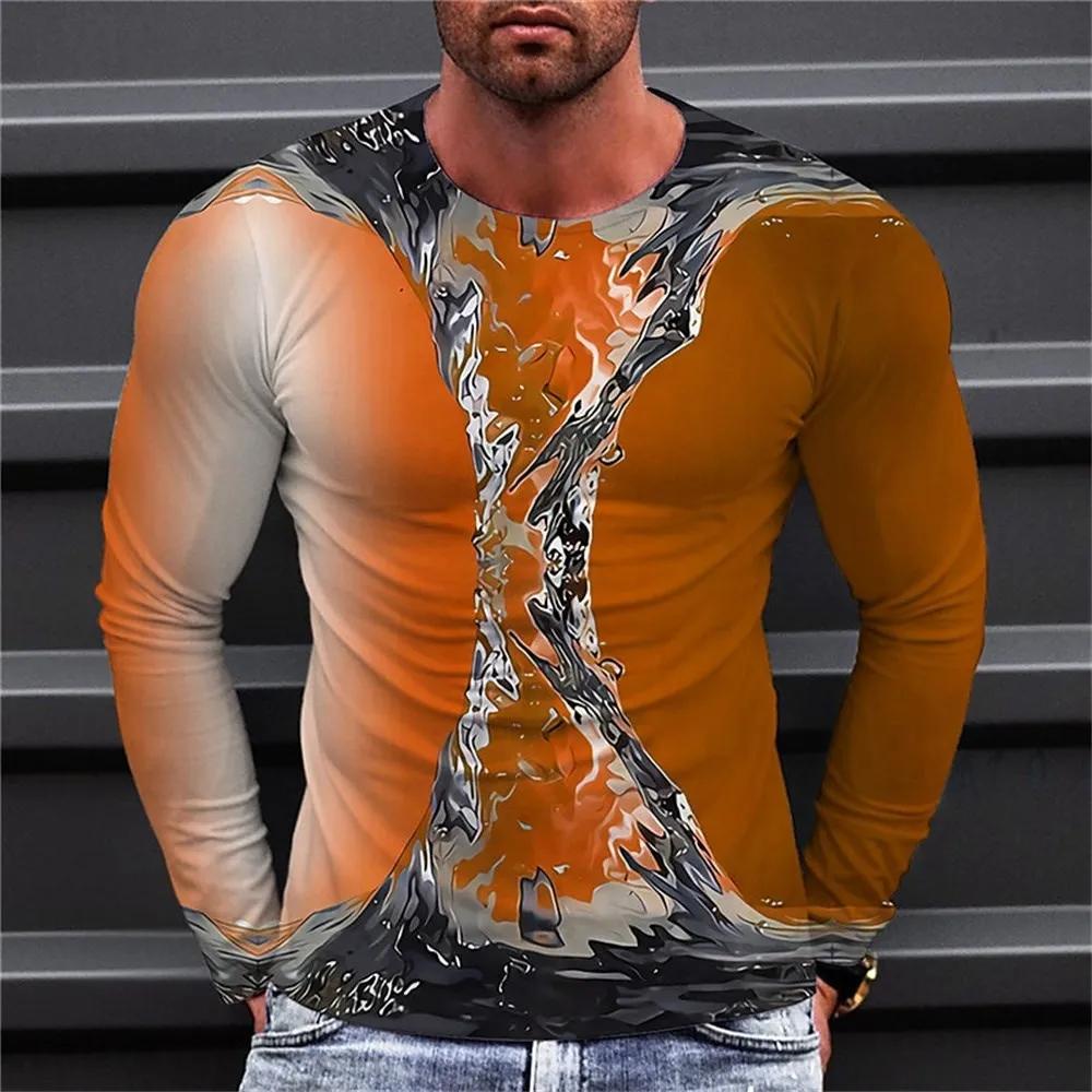 2024 Men'S Long Sleeve T-Shirts Harajuku 3d Print Graphic Men Oversized Clothing Fashion Street Tees Shirt Casual O Collar Tops