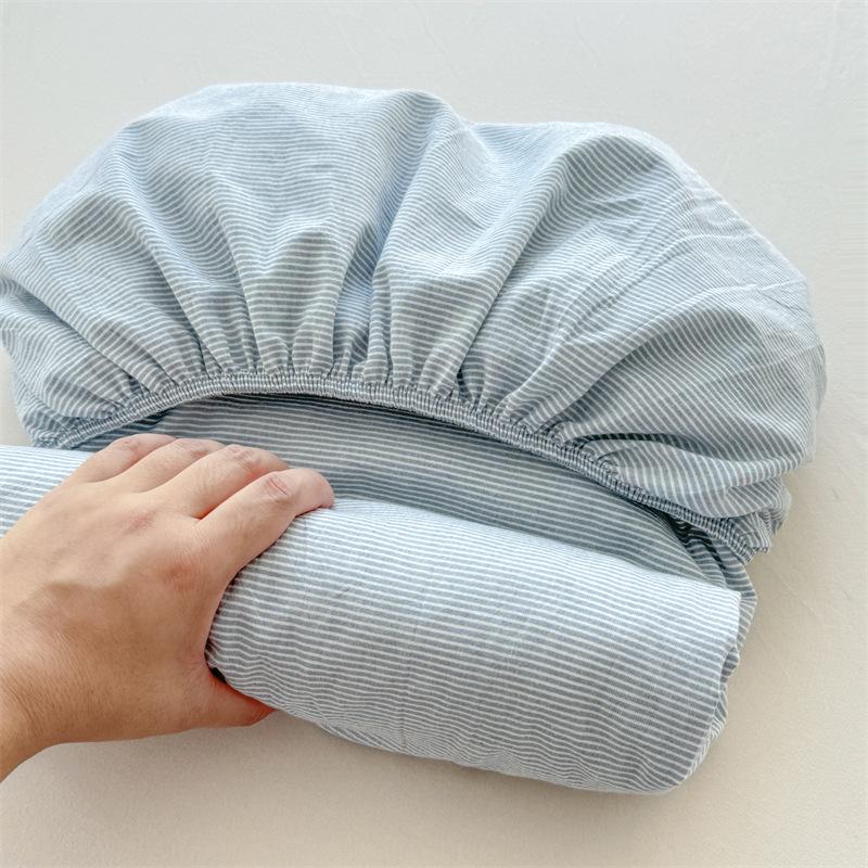 Pure Cotton Yarn-Dyed Washed Fitted Sheet: Non-Slip, Dustproof, Skin-Friendly Mattress Protector 3-Piece Set.