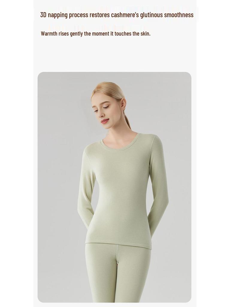 Women's Class A Fleece-Lined Thermal Cashmere Underwear Set - Antibacterial Autumn/Winter Top and Pants.