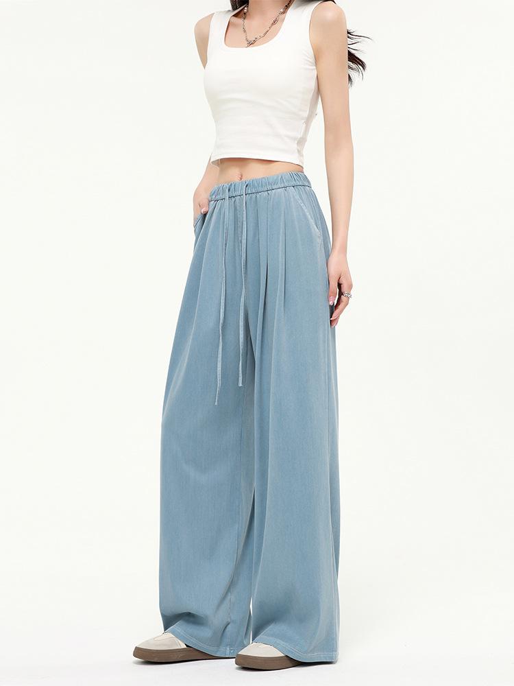 Women's Tencel Blue Wide-Leg Jeans - Summer 2026 Collection, Loose, Slimming, and Drape Fit