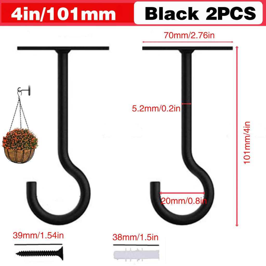 2Pcs Black Ceiling Hooks, Suitable For Plants, Bird Feeders And Decorations - Easy-To-Install Wall-Mounted Hangers, Suitable For Lamps, Lanterns