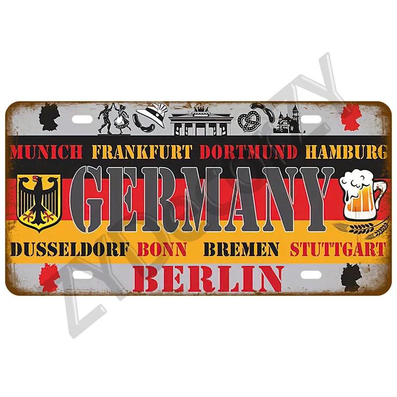 KLIOU Country Flag Tin Signs 15x30 Plaque France Spain Germany License Plate For Wall Home Restaurant Craft Bar Decor Metal Sign