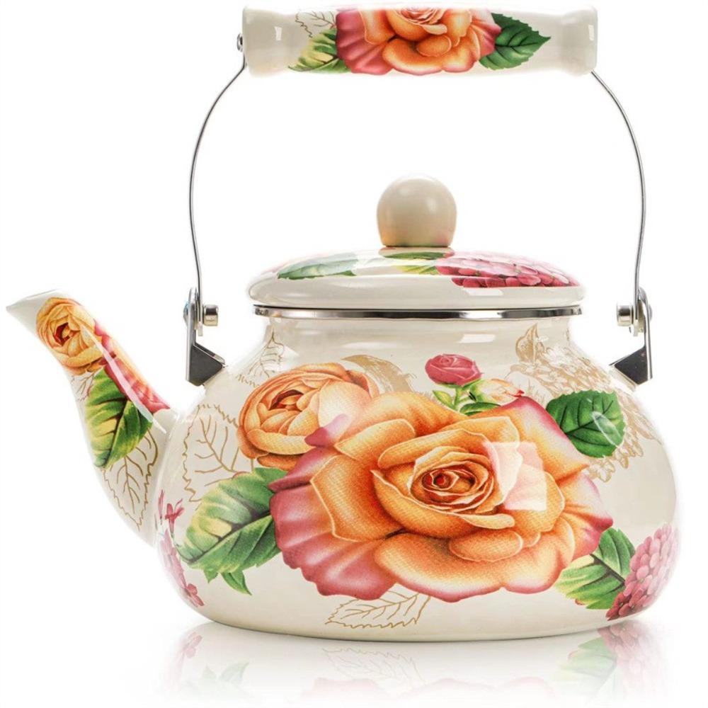 Floral Enameled Gas Water Kettle Chinese Style Tea Jug Thickened Coffee Pot  Gas Induction Cooker