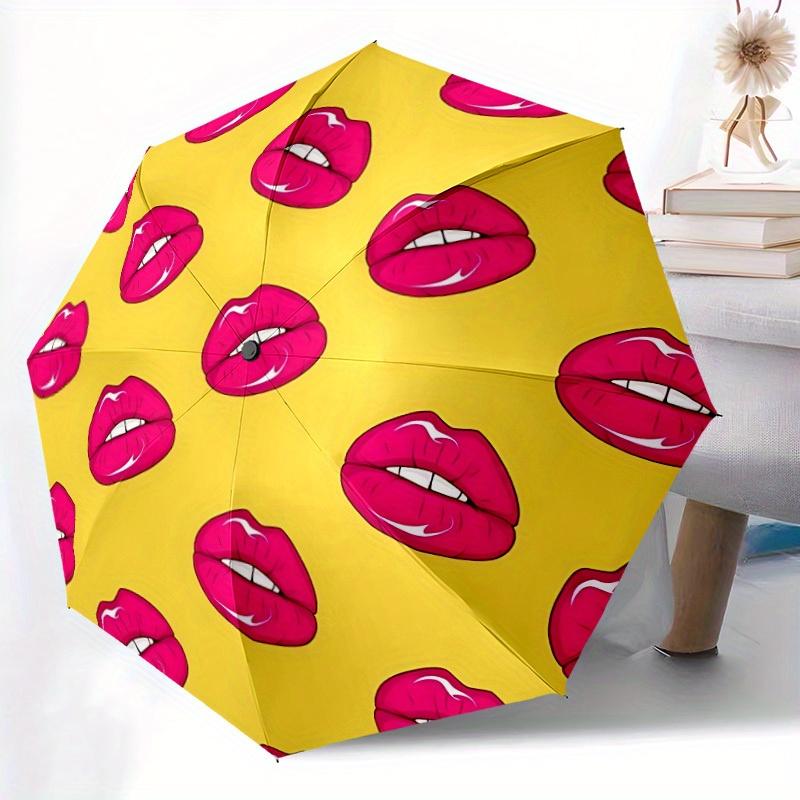 1pc Lips Pattern Automatic Folding Umbrella, Portable & Foldable Design with 8 Ribs, Casual Outdoor Accessory yy250729052