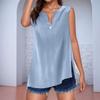 Women's Cotton Linen Solid Colour Sleeveless Shirt V-Neck With Buttons Loose Blouse