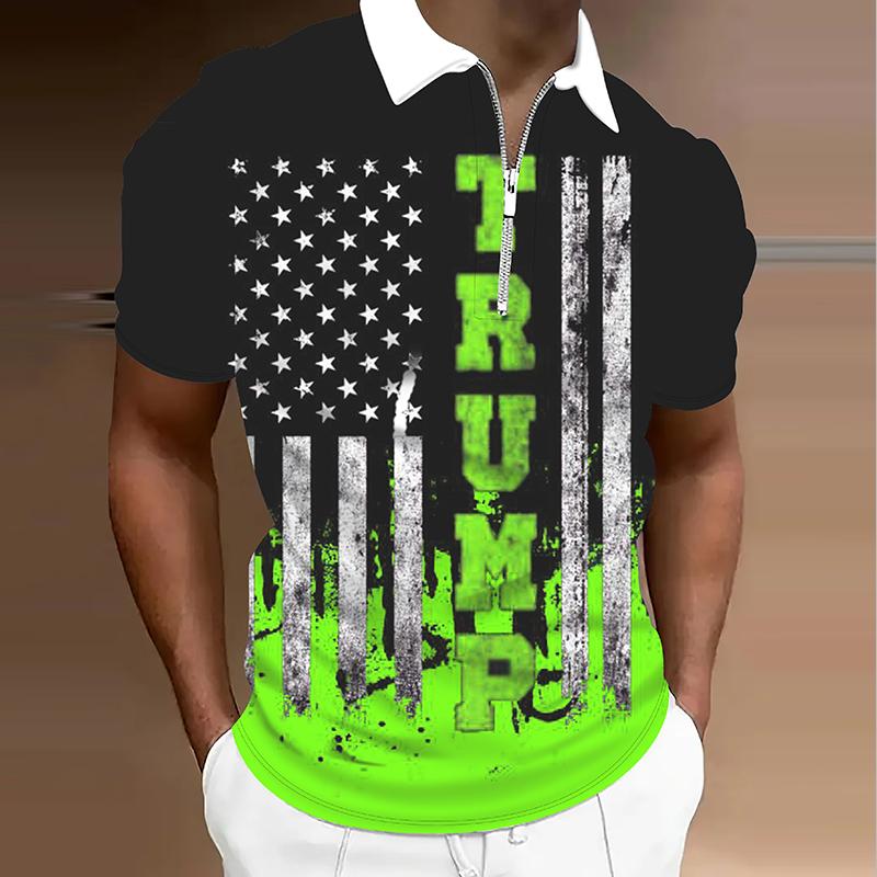 

Мужская рубашка поло повседневная на молнии с коротким рукавом модная повседневная на молнии летняя весенняя рубашка стандартного кроя с 3D-принтом 8XL зелёный