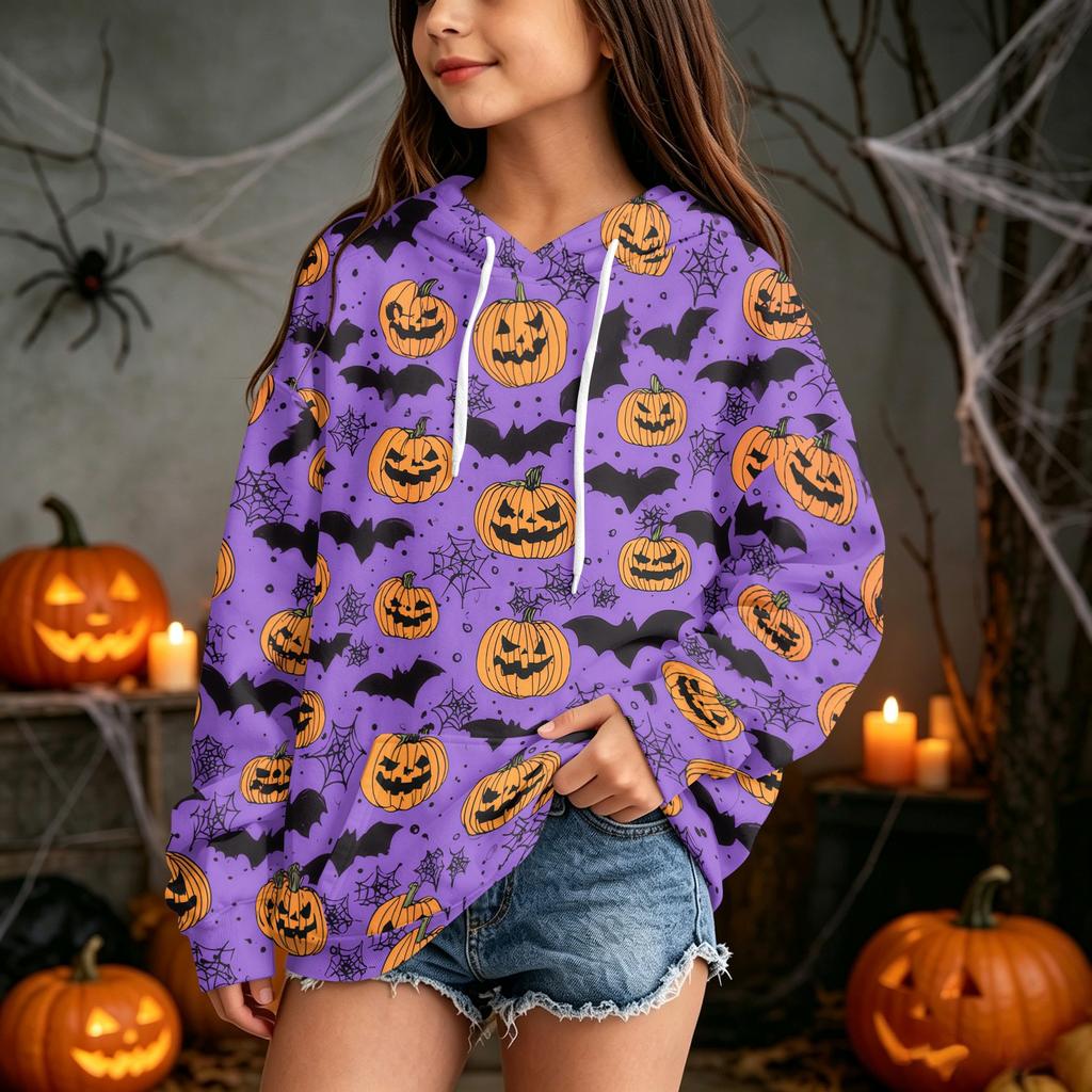 Kids' Casual Halloween Print Pullover Hoodie Sweatshirt for Everyday Wear
